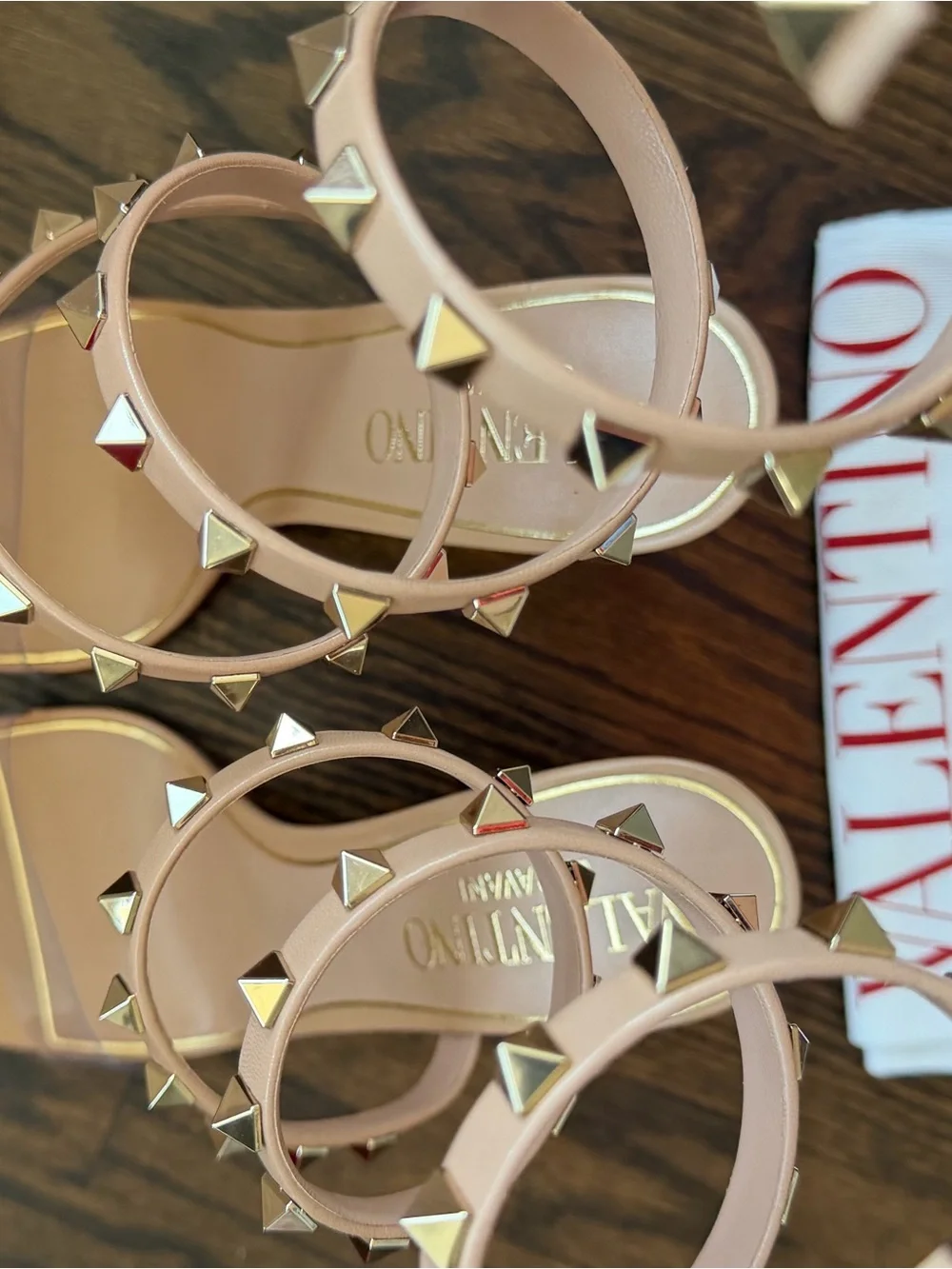 Valentino Garavani Nude Spiral Rockstud Wrap-Heel Sandals
